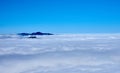 View over the clouds with tree tops in the middle Royalty Free Stock Photo